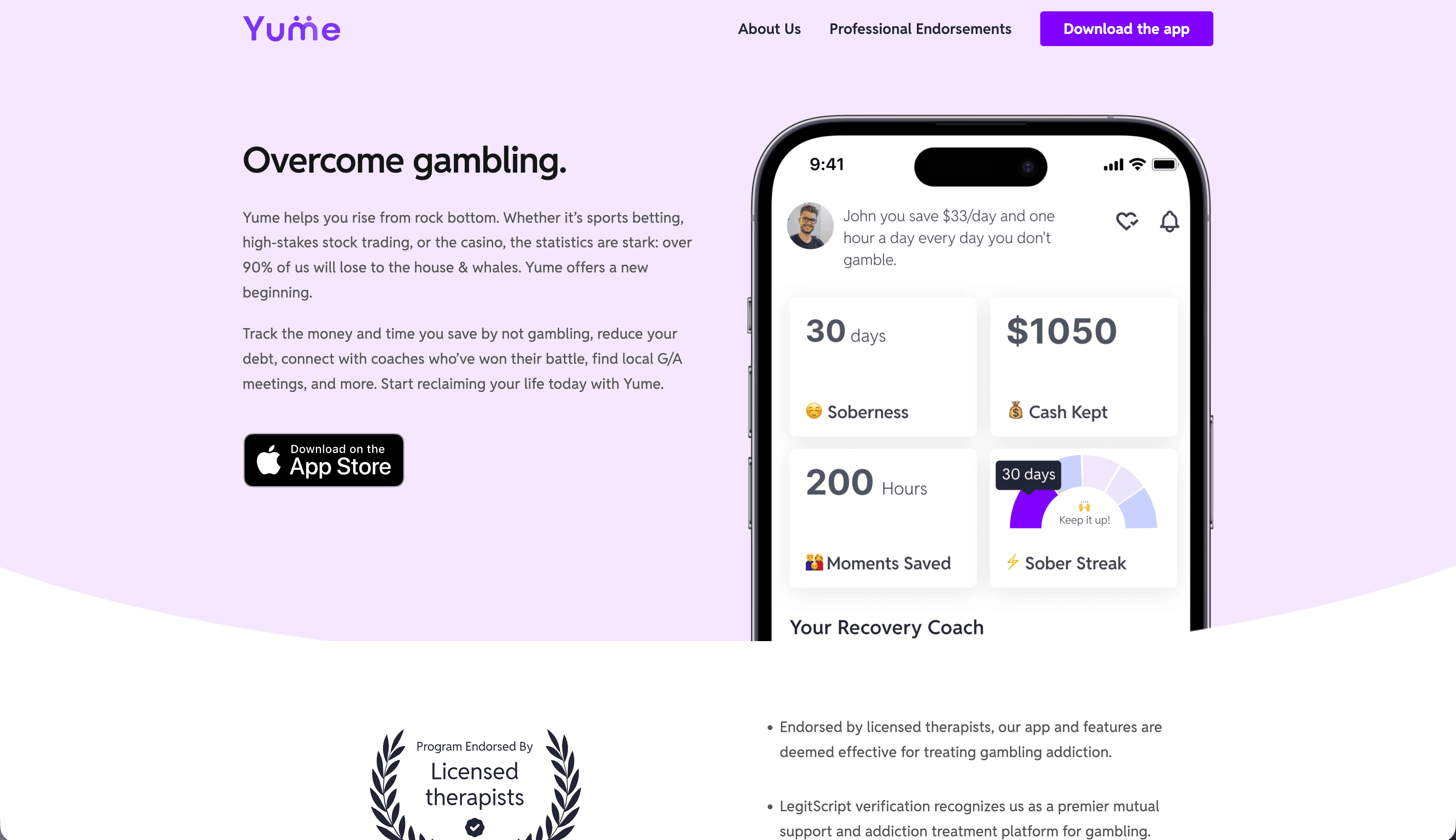 Gambling Recovery App - Yume
